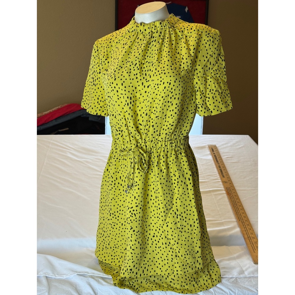 A.L.C. Yellow Black Polka Dot 100% Silk Mini Dress Short Sleeve Size 6 6919PE